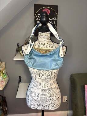 Vintage Coach Soho Blue Satin and White Leather Trim Hobo Shoulder Bag 6671